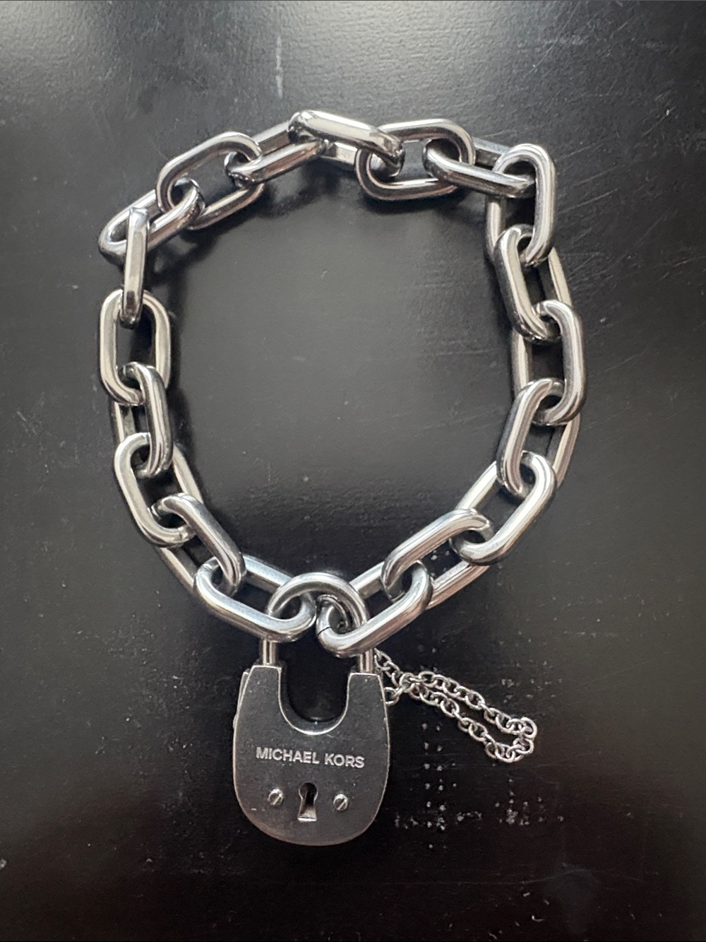 Michael Kors Silver Padlock Charm Chain Bracelet